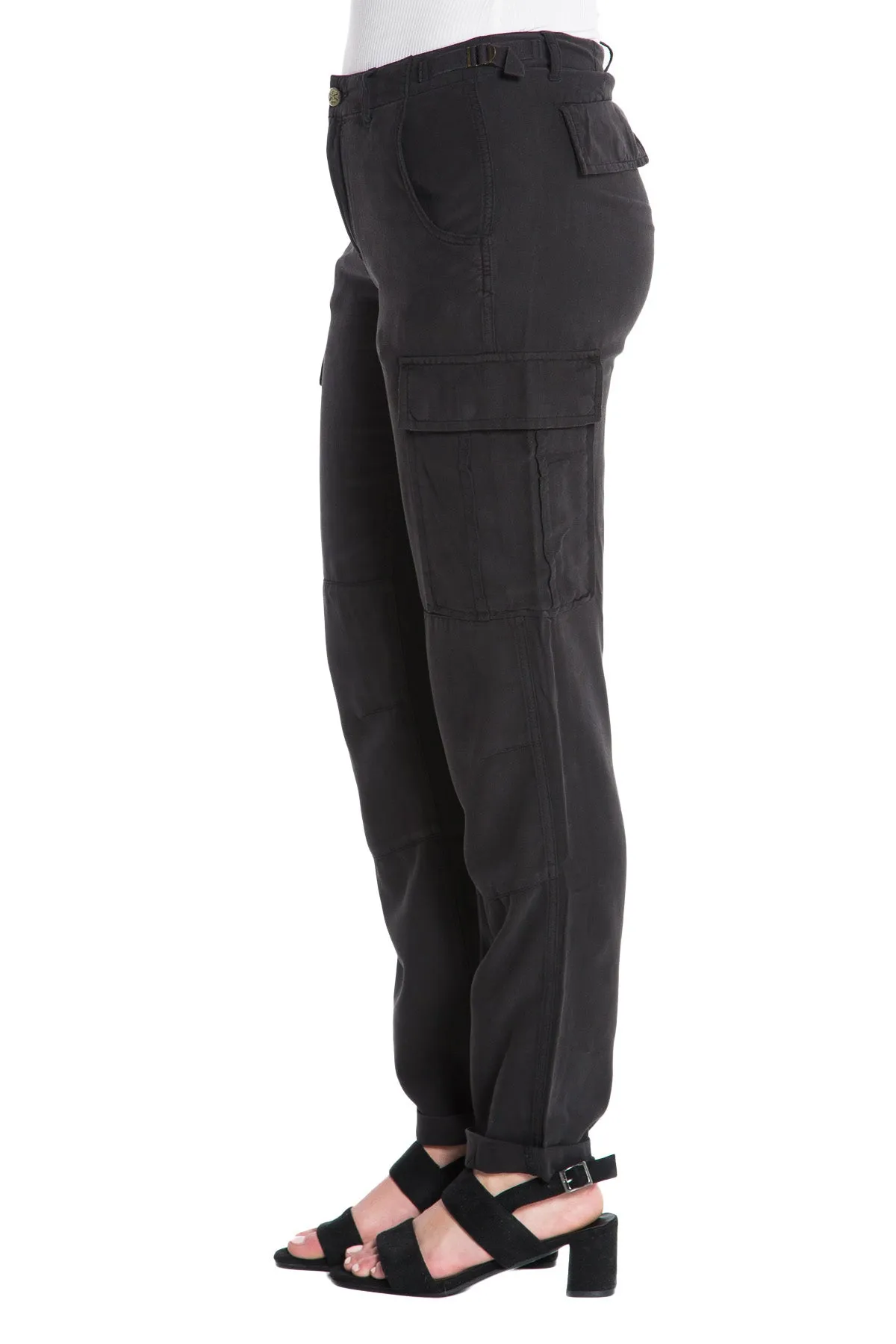 100% Silk relaxed cargo pants in Caviar