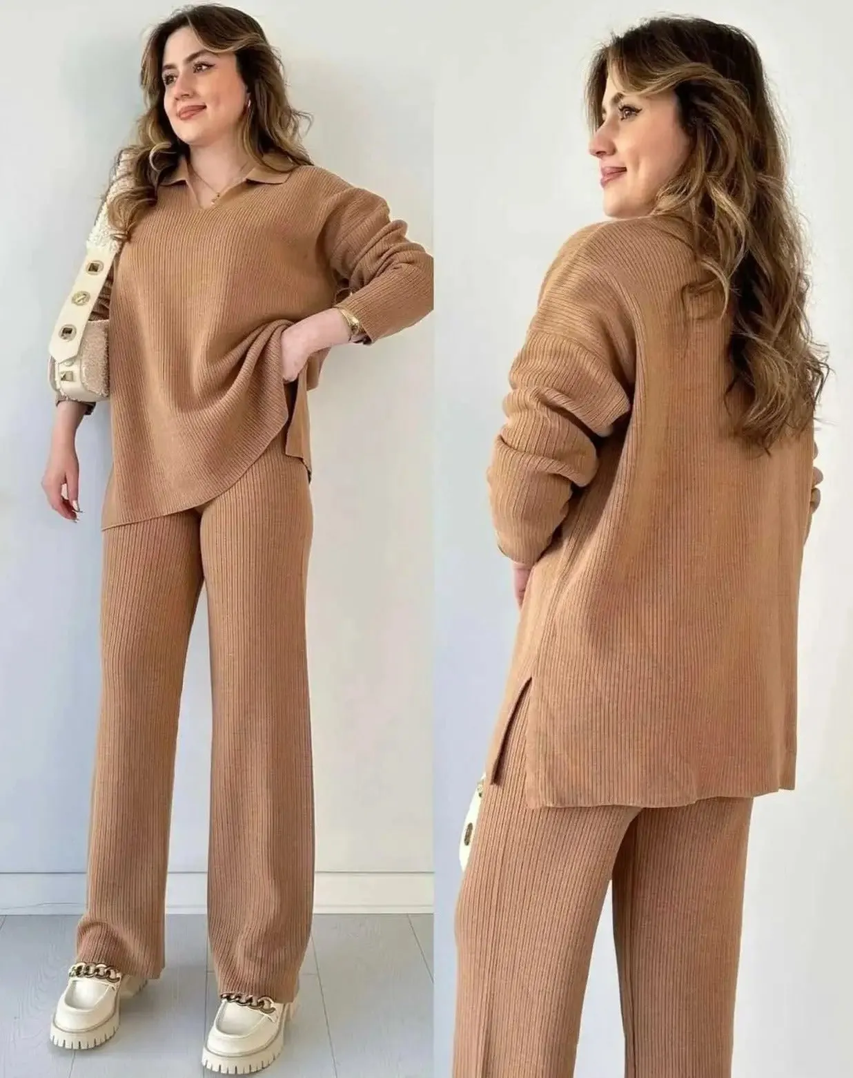 2-Piece Set Wide Leg Loose Leg Pants and Loose Top, Long Sleeve