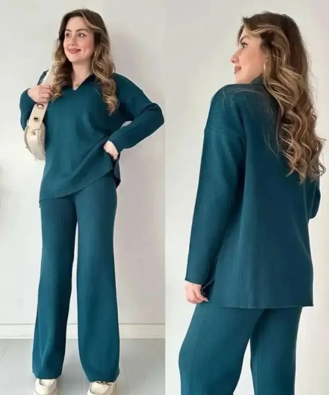 2-Piece Set Wide Leg Loose Leg Pants and Loose Top, Long Sleeve