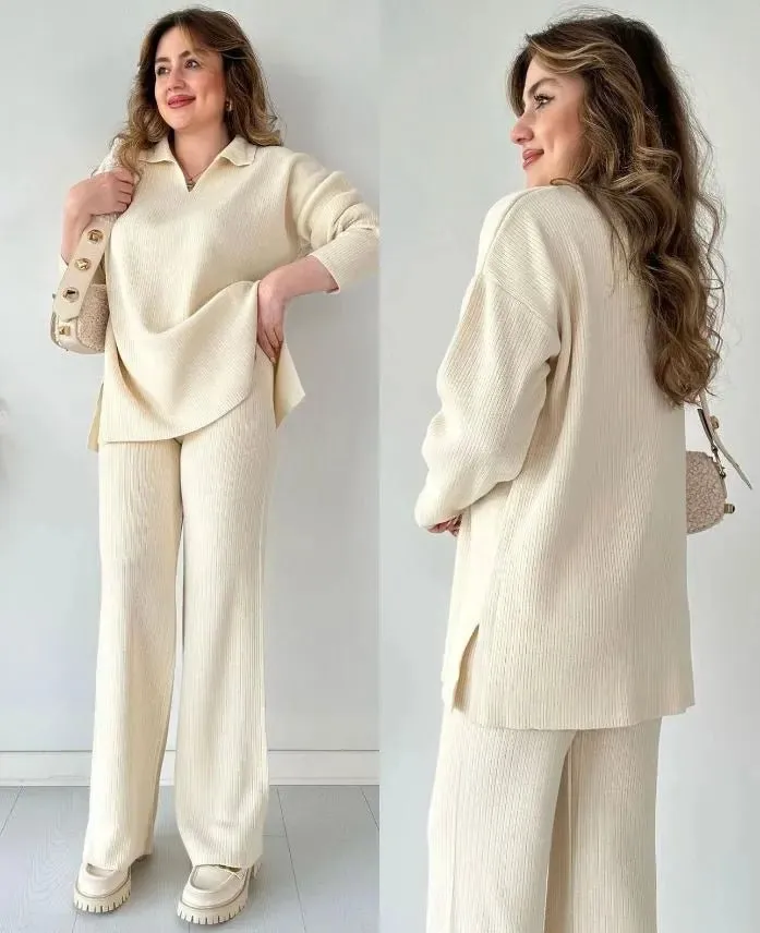 2-Piece Set Wide Leg Loose Leg Pants and Loose Top, Long Sleeve