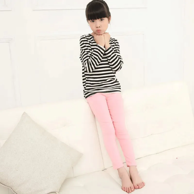 3-9 Years Kids Girls Candy Color Pencil Pant Cotton Elastic Long Pants Trousers with Pocket Spring Autumn