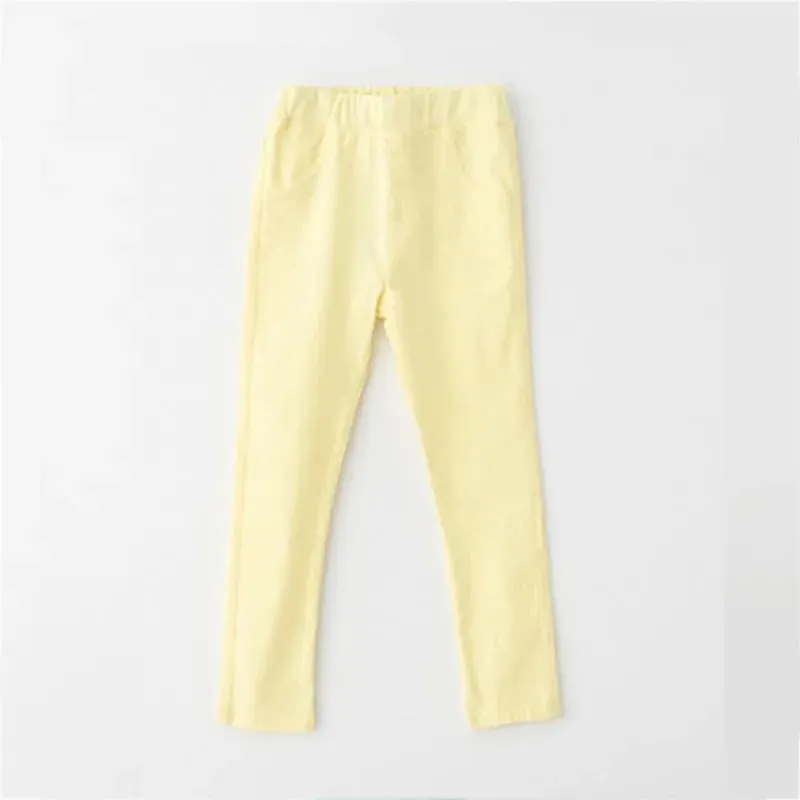 3-9 Years Kids Girls Candy Color Pencil Pant Cotton Elastic Long Pants Trousers with Pocket Spring Autumn