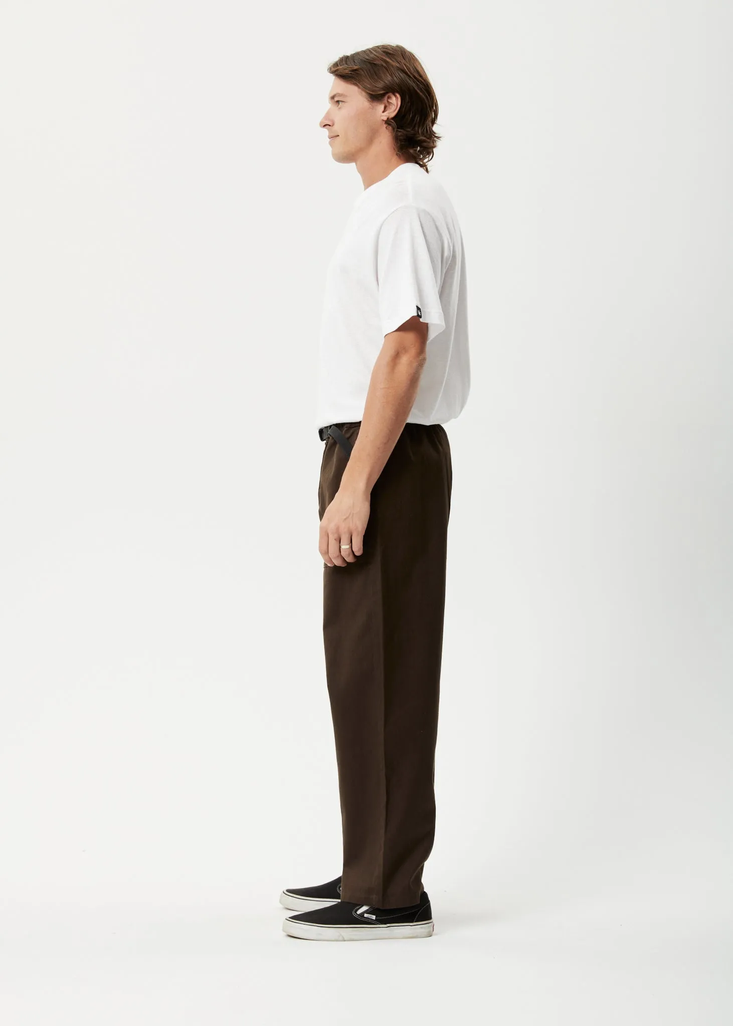 AFENDS Mens Cabal - Elastic Waist Relaxed Pants - Earth