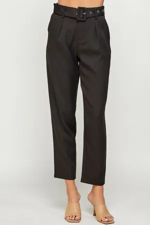 Black High Waist Pants With Belt Detail