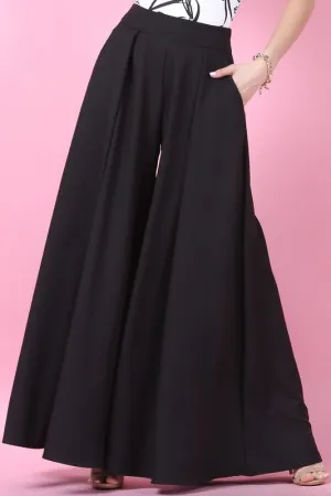 Black Solid Color Women Wide Palazzo Pants