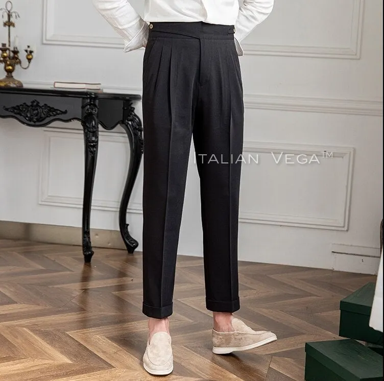 Charcoal Black Classic Buttoned Formal Gurkha Pants by ITALIAN VEGA®