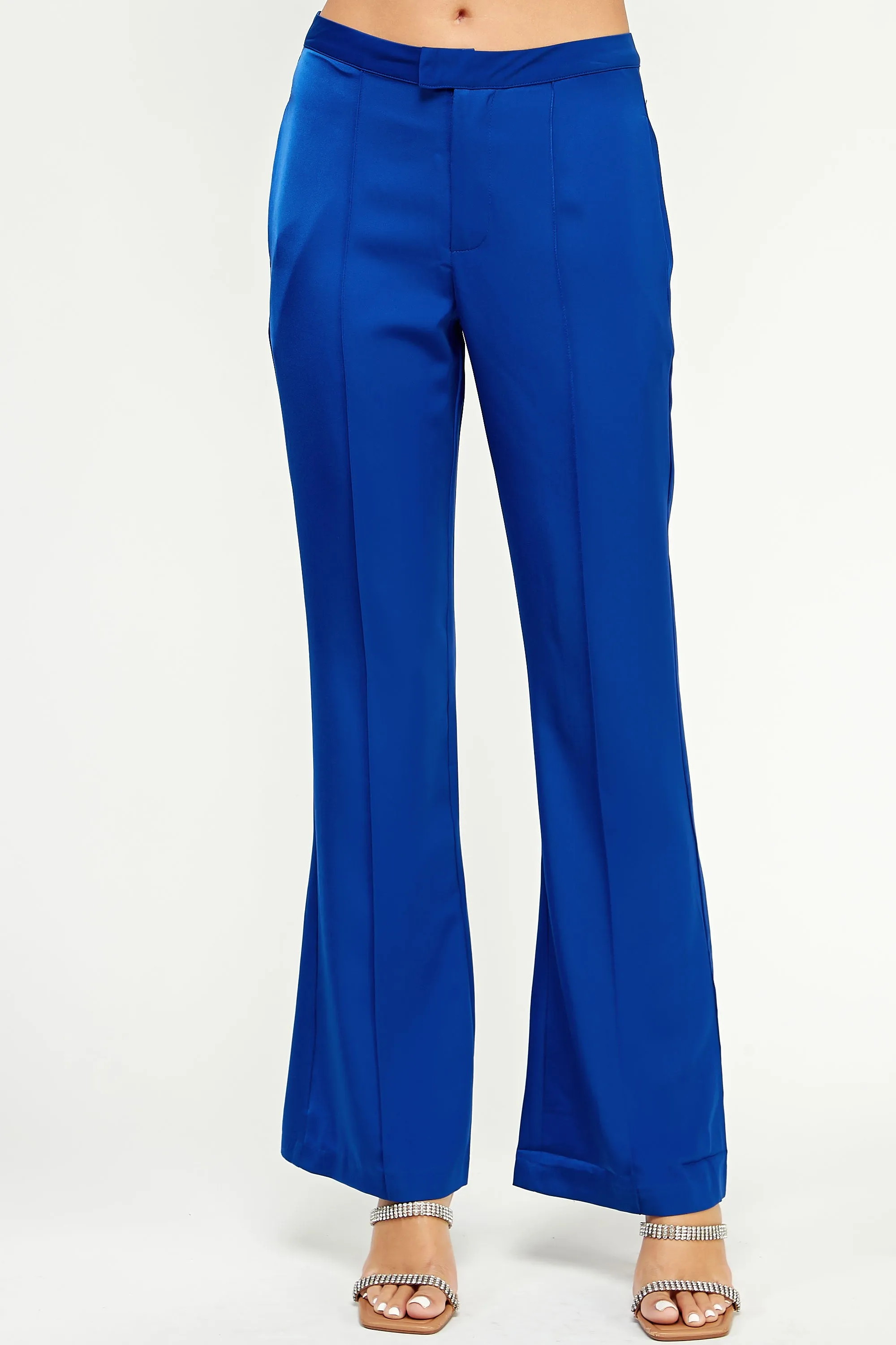 Classic Blue Tailored Satin Pants