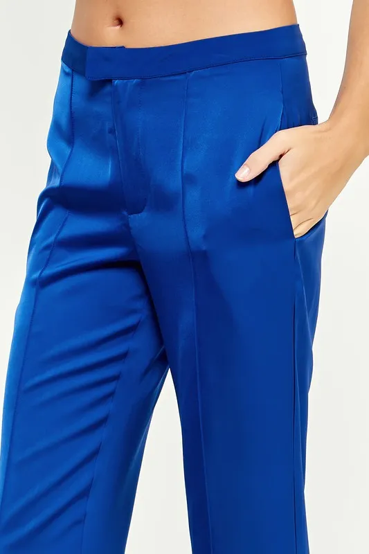 Classic Blue Tailored Satin Pants