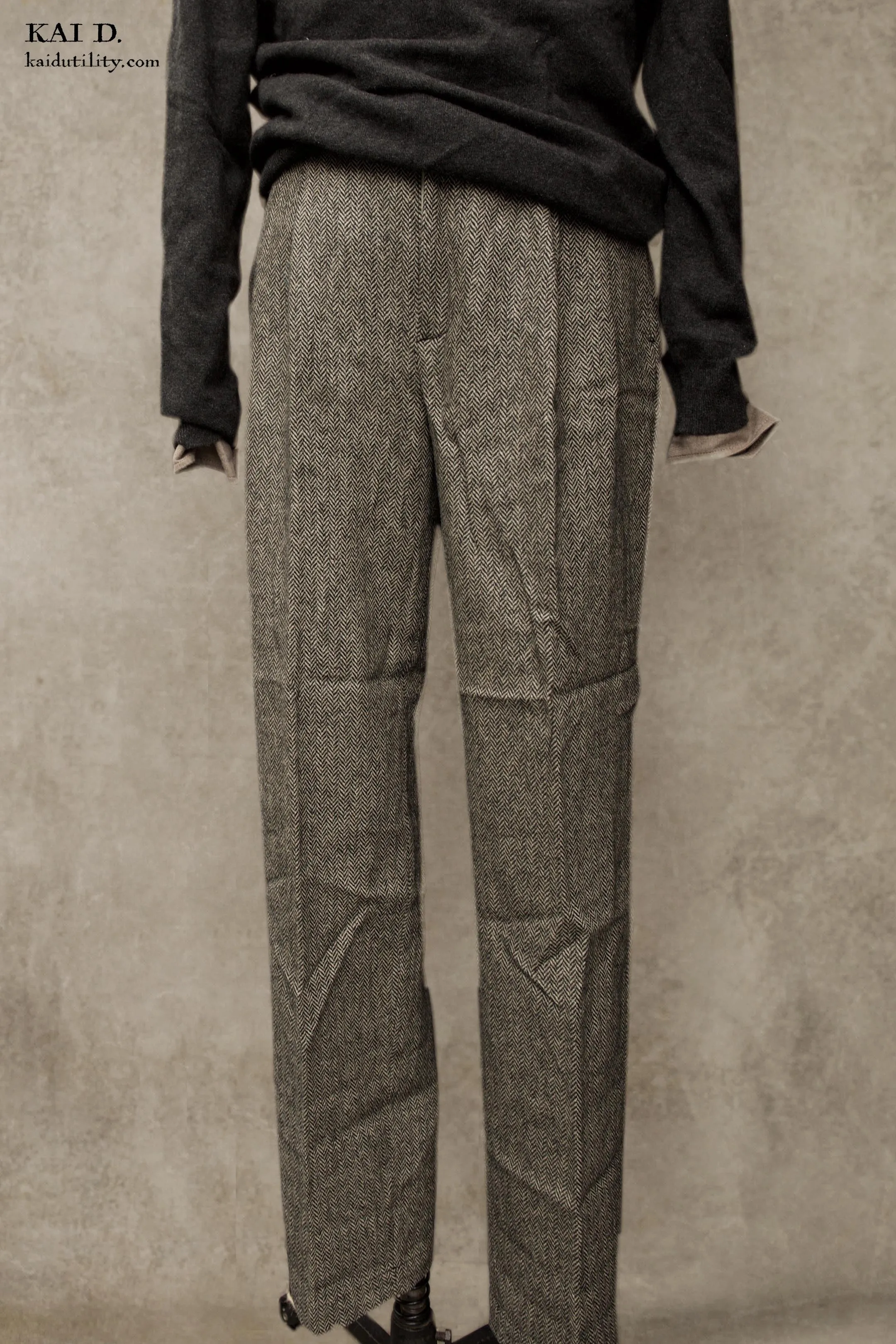 Double Pleat Trousers - Herringbone - 33