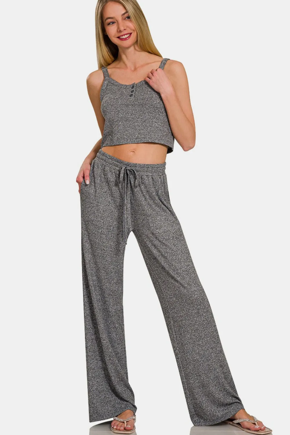 Drawstring Elasticband Waist Wide Pants