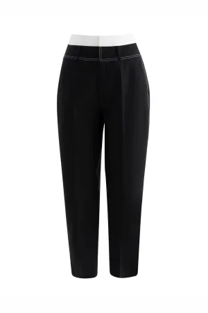 Eddy Pegged Contrasting Waistband Twill Ankle Length Pants