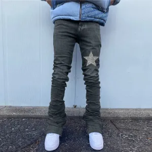 Fashionable street jeans with diamond stars