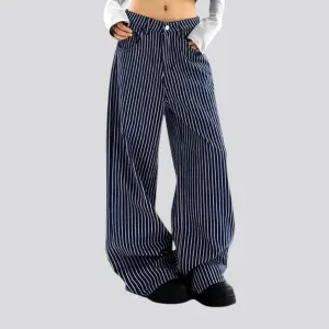 Fashionable striped women's jeans pants