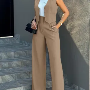 Fashionable Vest Wide-Leg Pants Suit