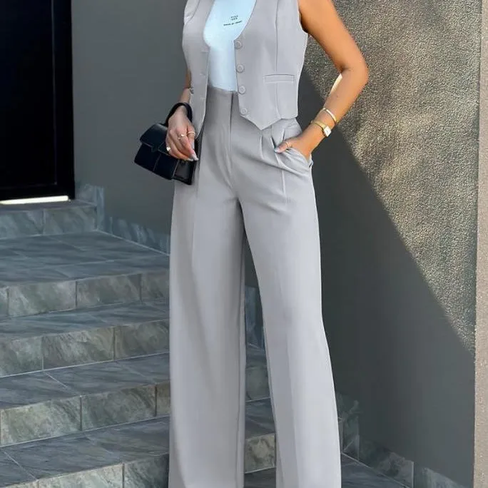 Fashionable Vest Wide-Leg Pants Suit