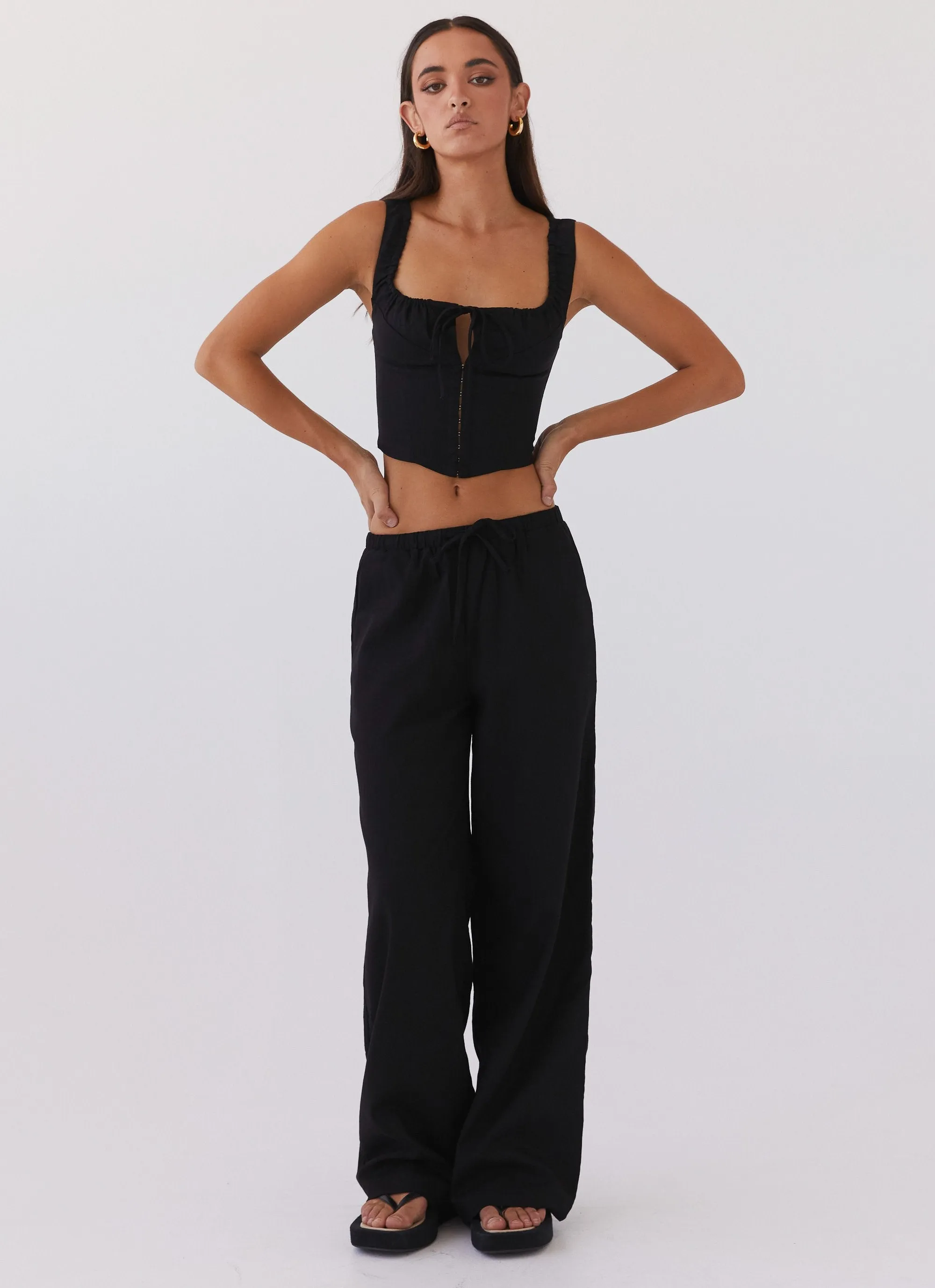 Fresh Face Linen Pants - Black