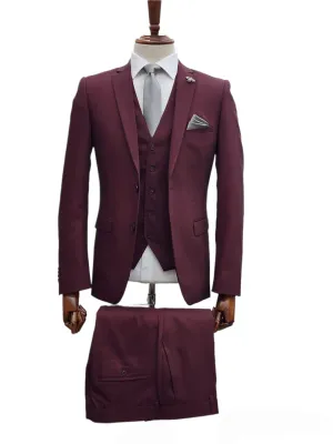 Giovanni Testi 2 Button 3Pc Slim Fit Suit GT2 V-H5130 BURGANDY