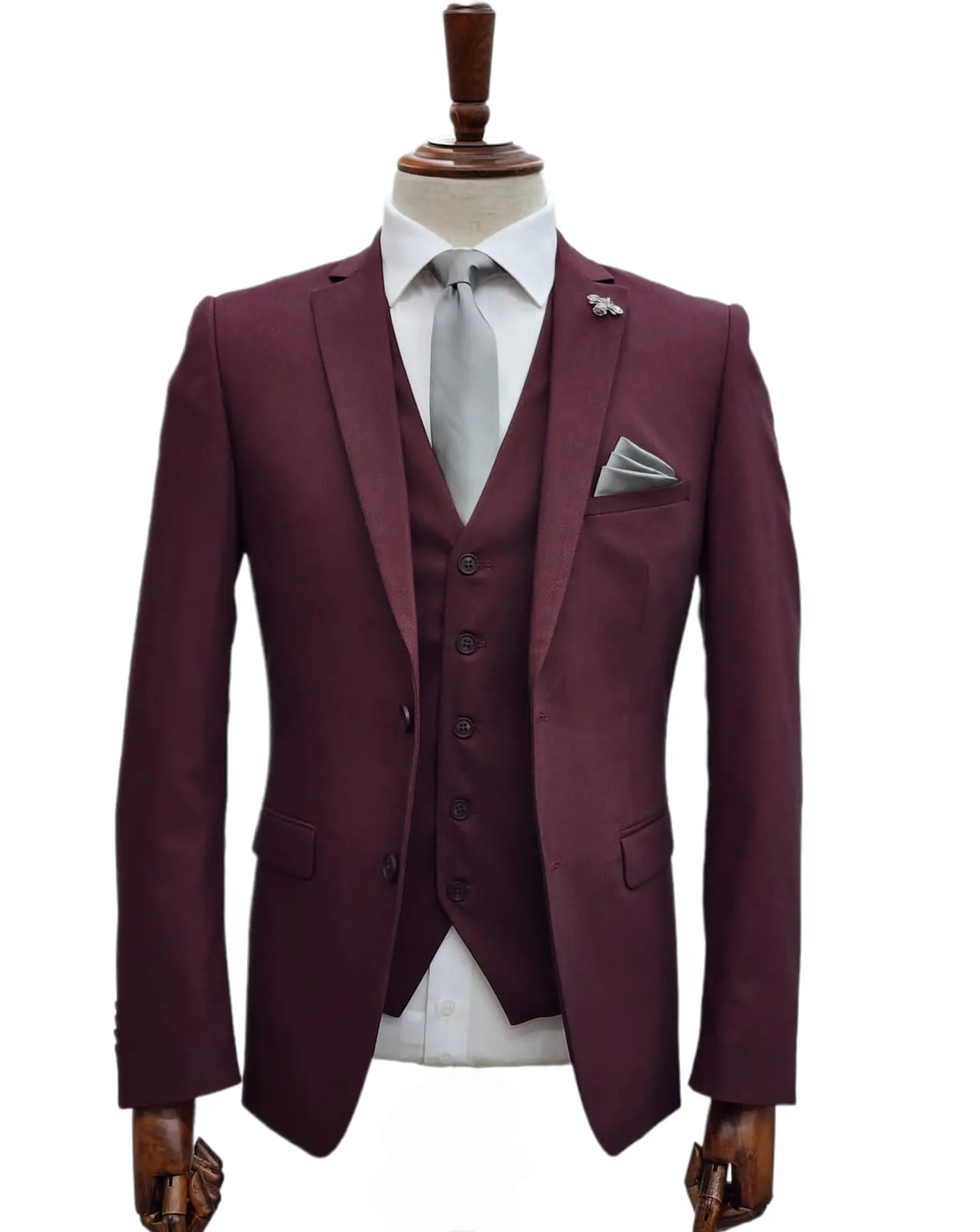 Giovanni Testi 2 Button 3Pc Slim Fit Suit GT2 V-H5130 BURGANDY