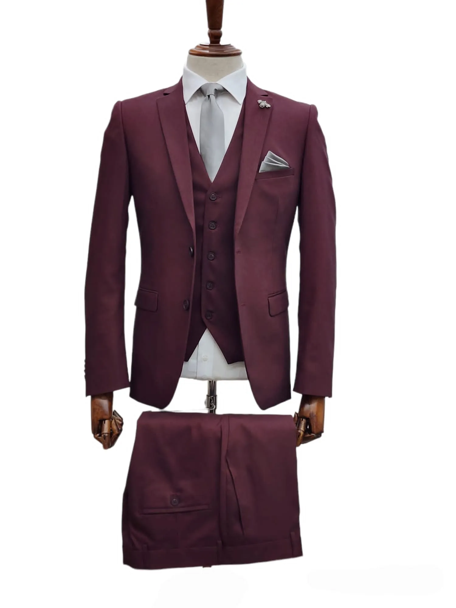 Giovanni Testi 2 Button 3Pc Slim Fit Suit GT2 V-H5130 BURGANDY