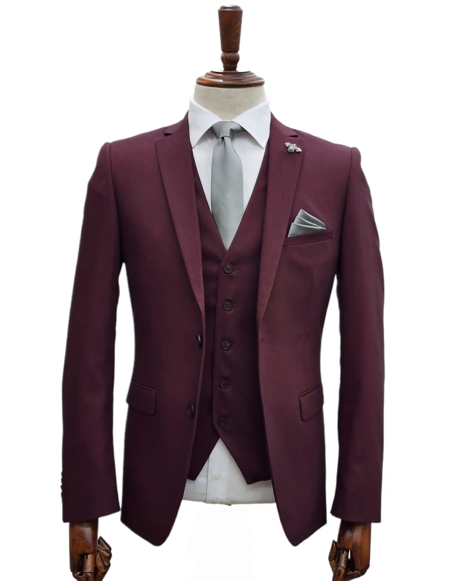 Giovanni Testi 2 Button 3Pc Slim Fit Suit GT2 V-H5130 BURGANDY