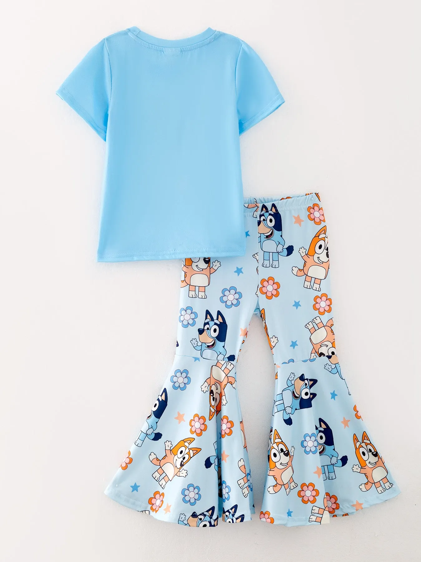 Girls Cartoon Print Top Bell-Bottom Pants Milk Silk Outfits