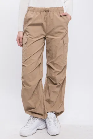 Khaki Loose Fit Parachute Cargo Pants