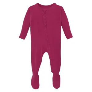 KicKee Pants Classic Ruffle Solid Footie with 2 Way Zipper - Berry