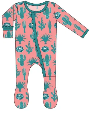 KicKee Pants Strawberry Cactus Layette Classic Ruffle Footie with Zipper