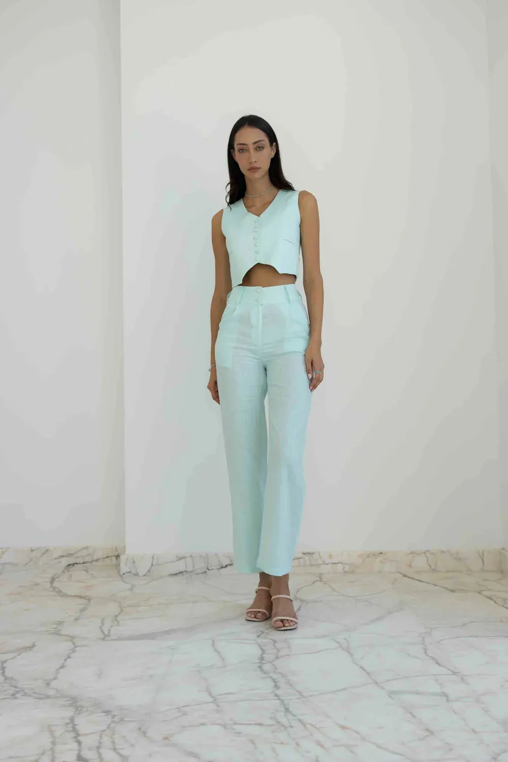 Linen High Waisted Straight Fit Pants