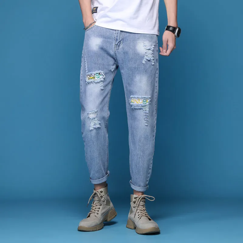 Men's Casual Cropped Denim Trousers