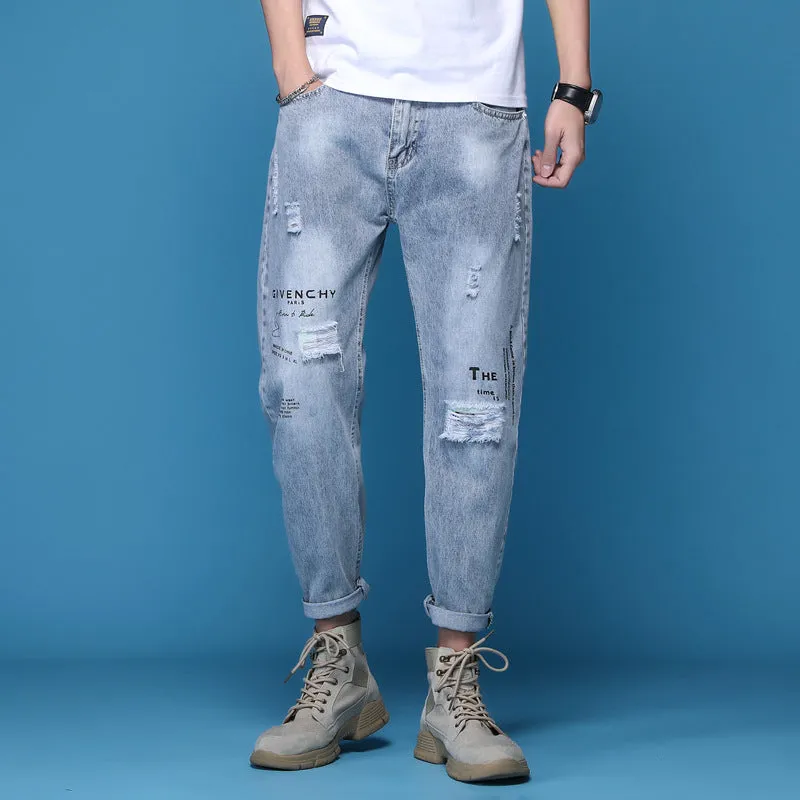 Men's Casual Cropped Denim Trousers