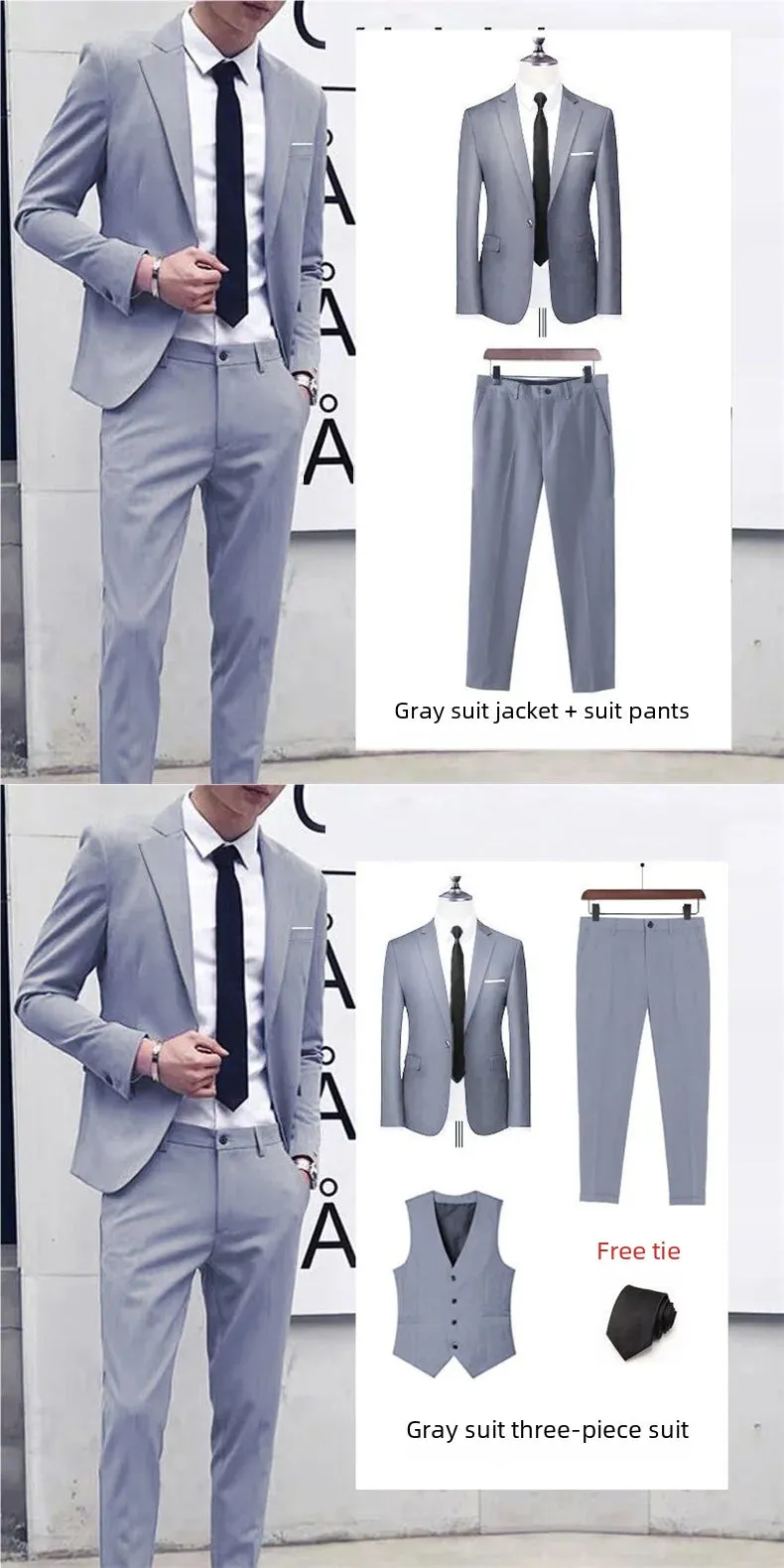 Men's Three-piece Suit Casual Slim Fit Western-style Business Attire Korean Version Youth Student Style Smooth Sihouette