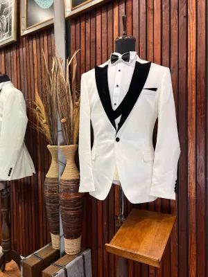 Mens White Tuxedo with Black Peak Lapel Slim fit 3 piece Tuxedo | Big And Tall | Weddings and Special Eventse