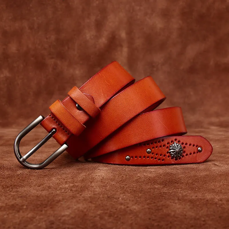 Metal Rivet Fashionable Casual Slim Leather Belt