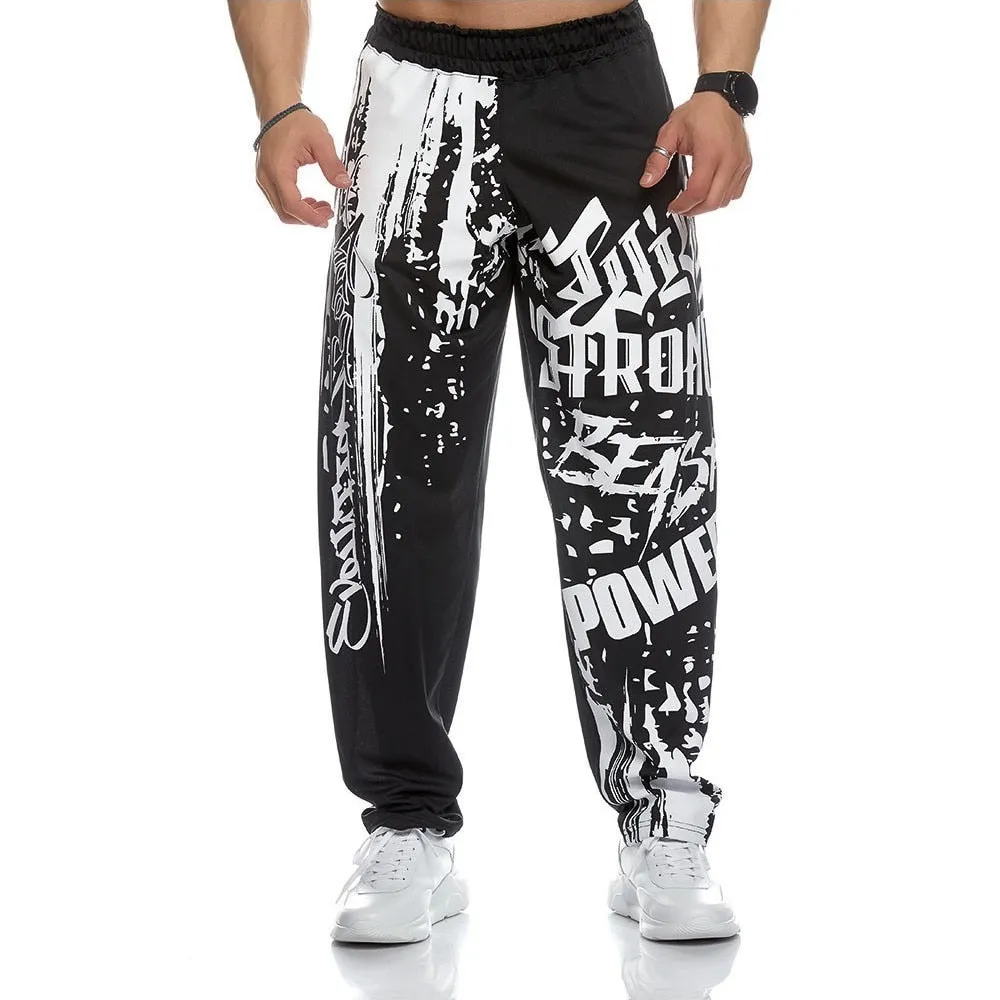 Muscle Men Sports Mesh Pants Male Thin Casual Running Training Loose Oversized Trousers Hip-Hop Printed Sportpants