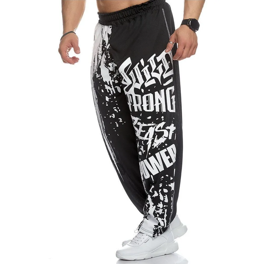 Muscle Men Sports Mesh Pants Male Thin Casual Running Training Loose Oversized Trousers Hip-Hop Printed Sportpants