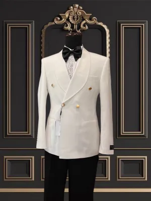 Off White Double Breasted Tuxedo Gold Buttons | Slim Fit |