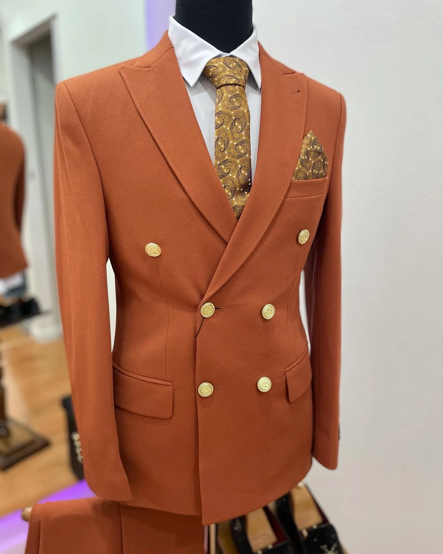 Orange Bright Double-Breasted 2 piece Suit