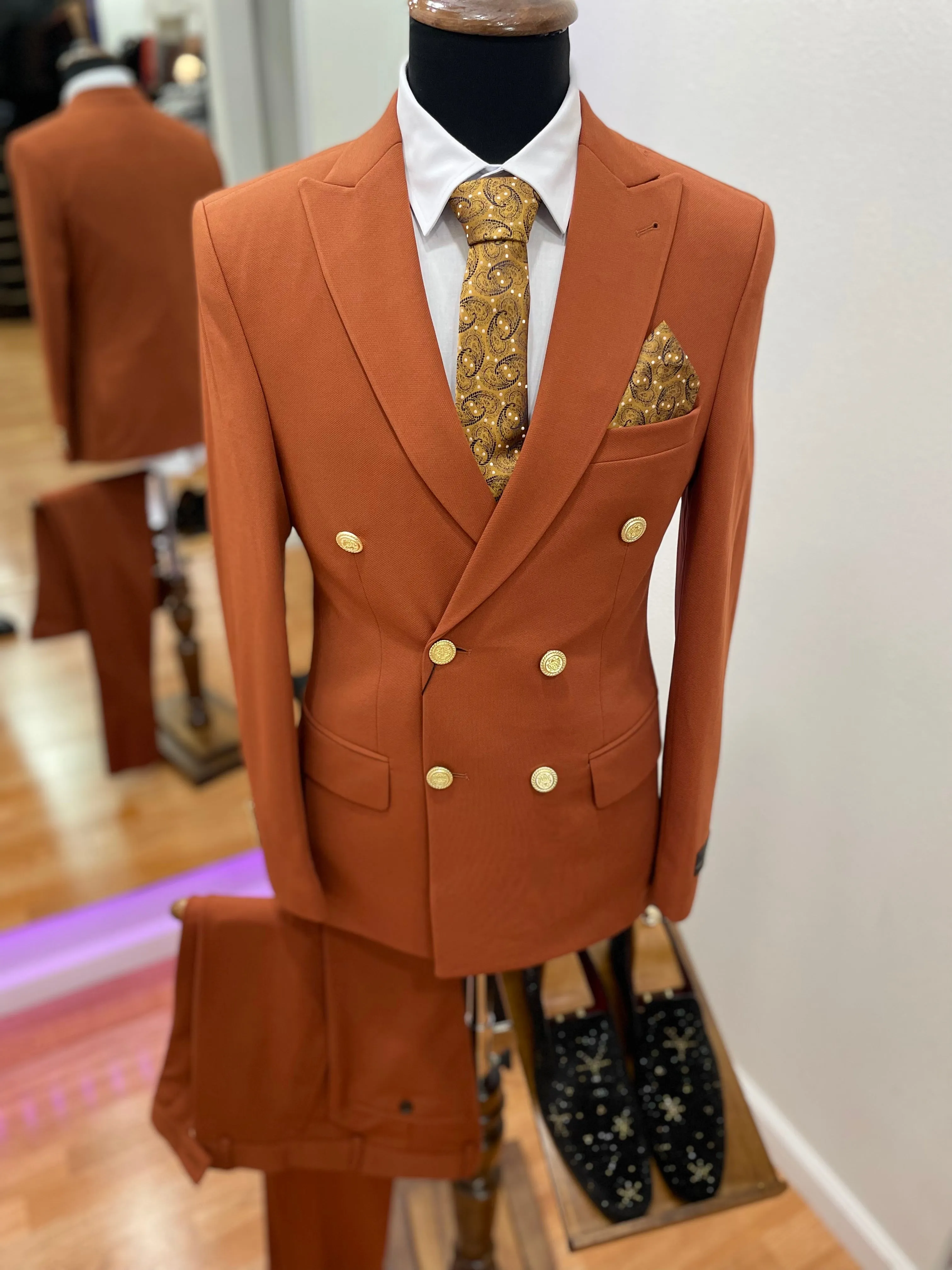 Orange Bright Double-Breasted 2 piece Suit