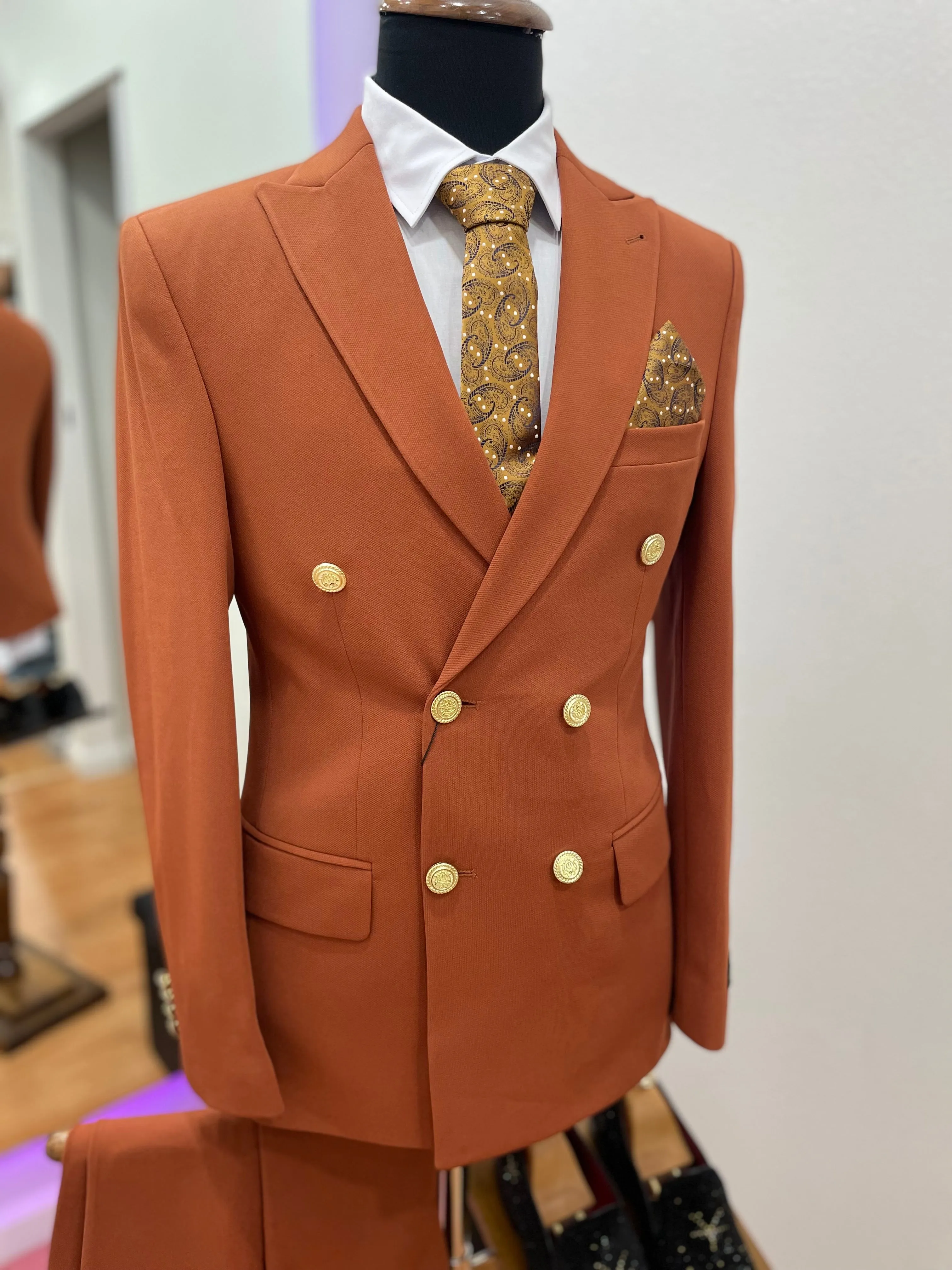 Orange Bright Double-Breasted 2 piece Suit