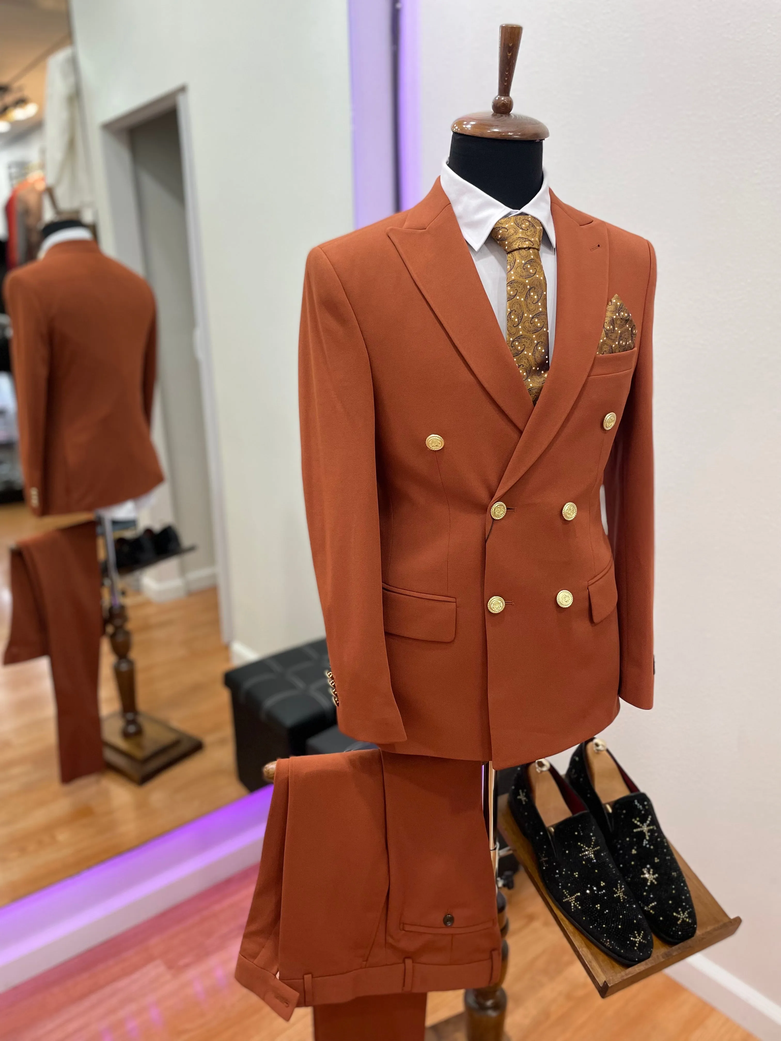 Orange Bright Double-Breasted 2 piece Suit