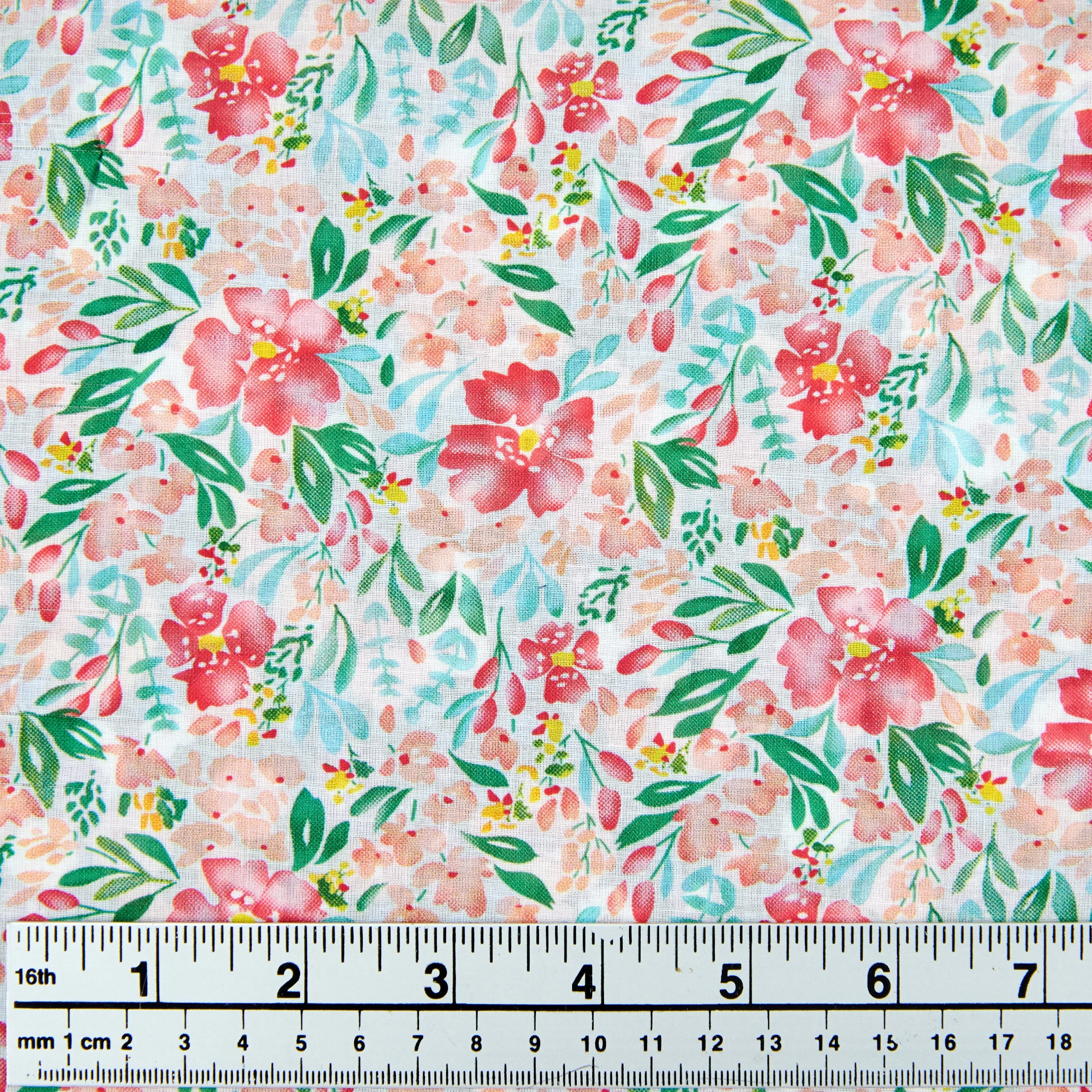 Printed Cotton Voile Fabric, Pink Floral - Width 140cm