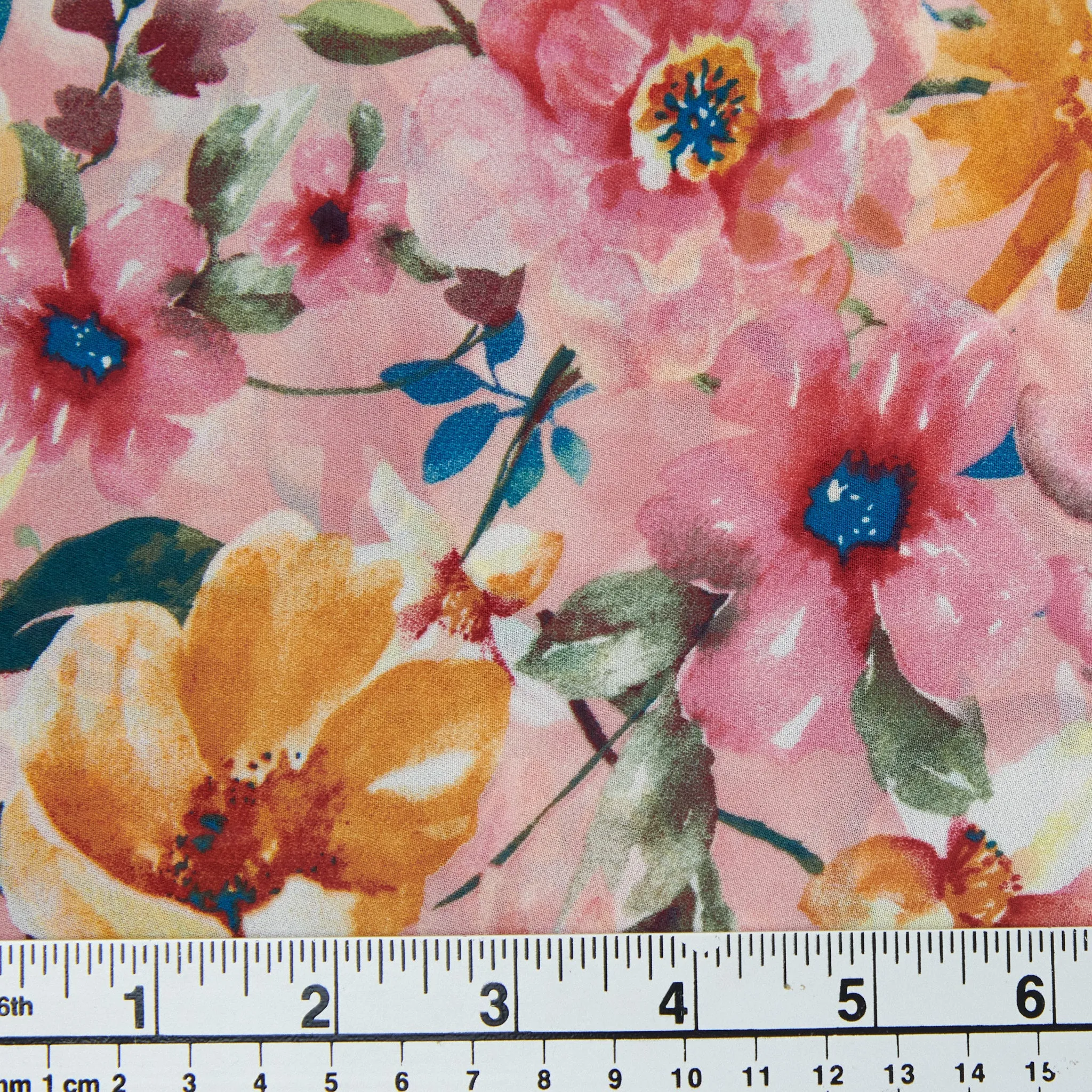 Printed Polyester Chiffon Fabric, Pink Floral- Width 150cm