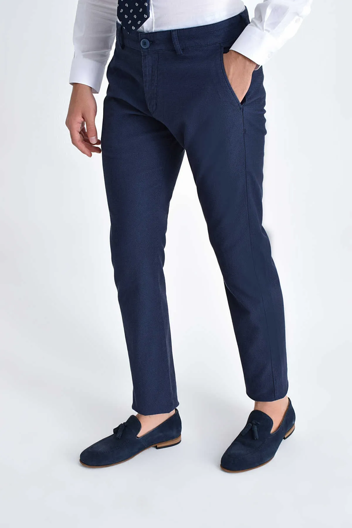 Slim Fit Side Pocket Navy Cotton Casual Pants