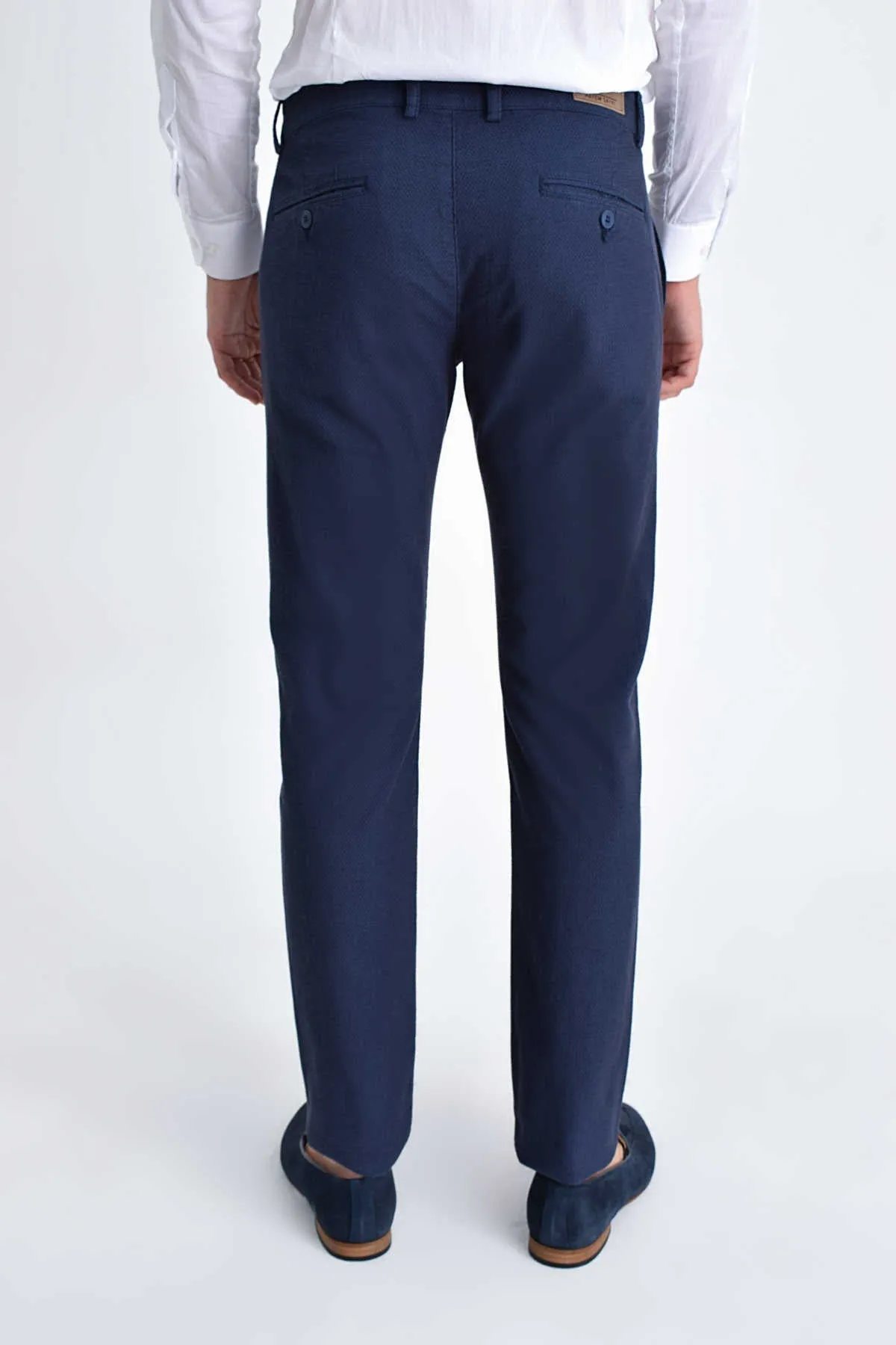 Slim Fit Side Pocket Navy Cotton Casual Pants