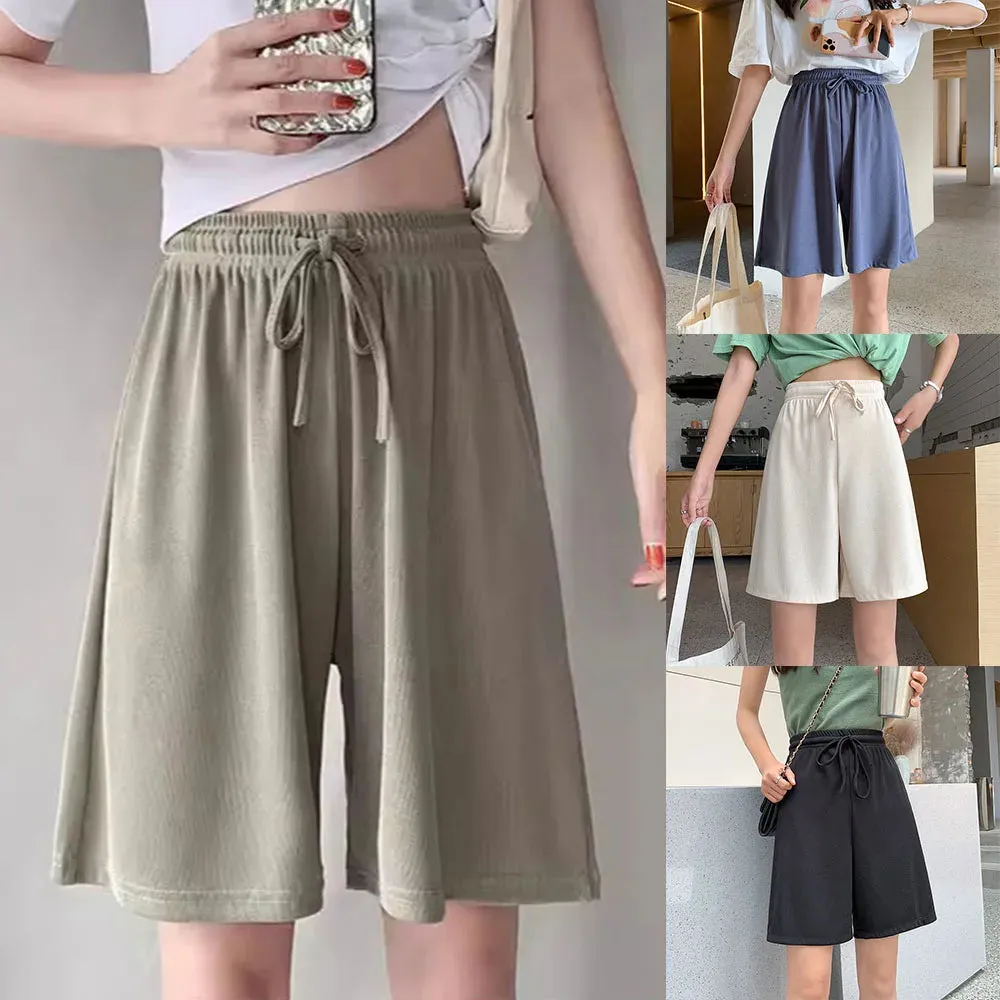 Summer Sports Shorts Womnes Leg Pants High Waist Solid Wide Loose Bottoms Shorts Hot Pants Half Pants Solid Loose Fashion New