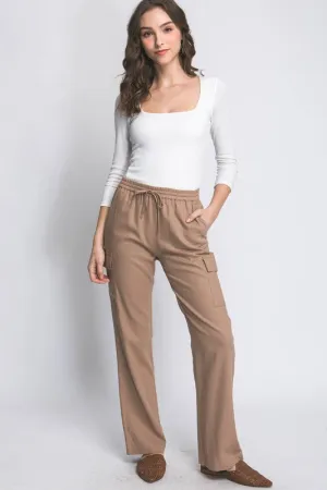 Taupe Linen Straight Leg Cargo Pants