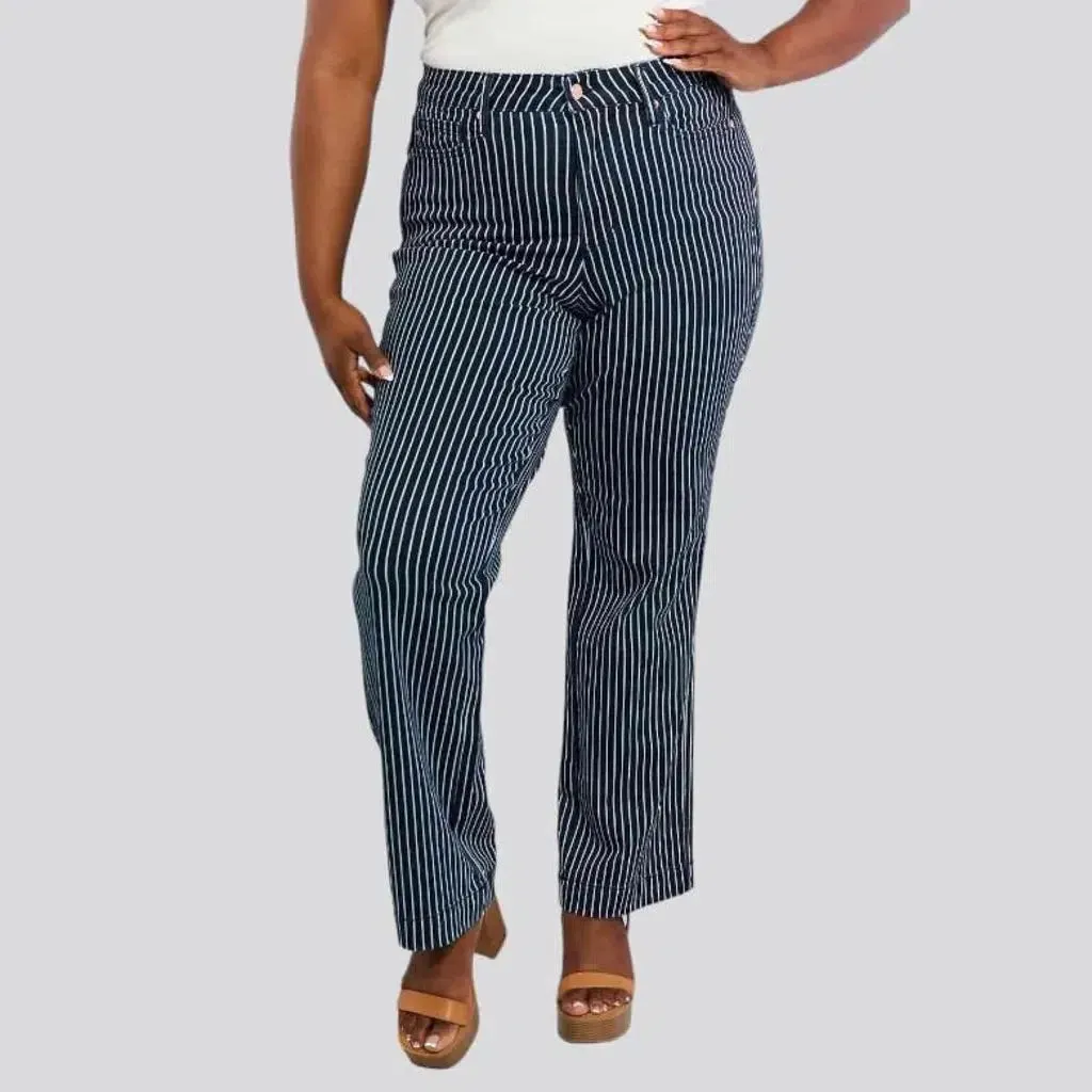 Vertical-stripes women's denim pants