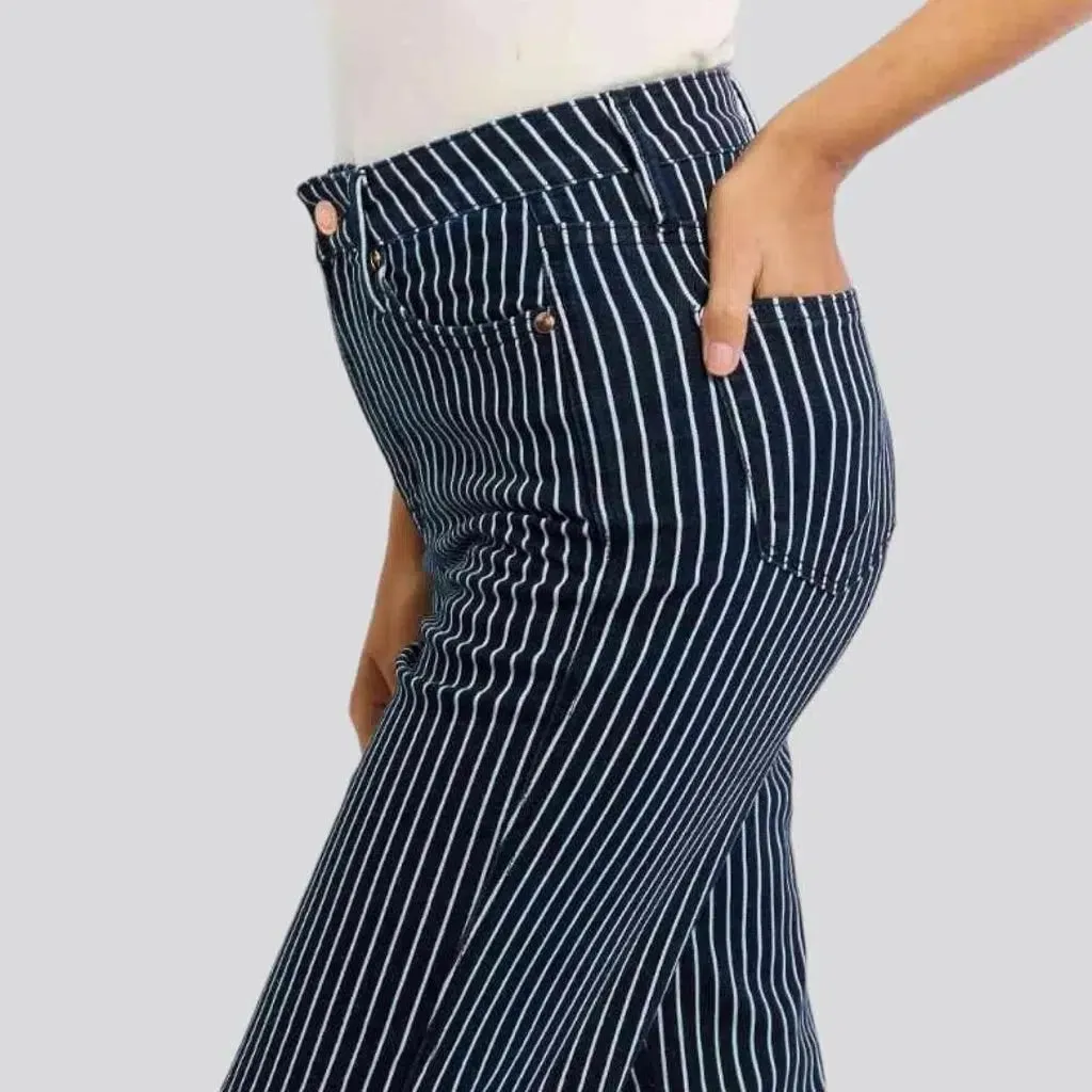 Vertical-stripes women's denim pants