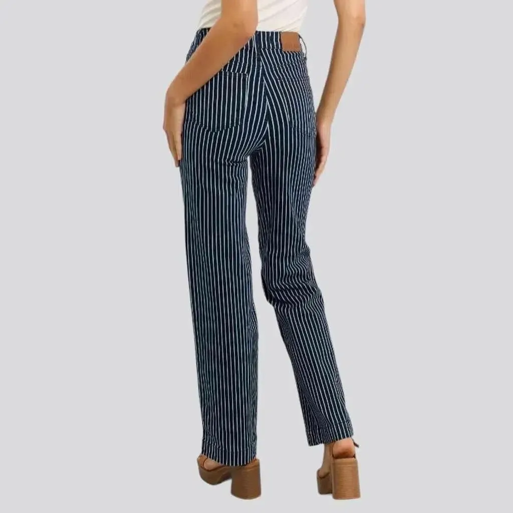 Vertical-stripes women's denim pants